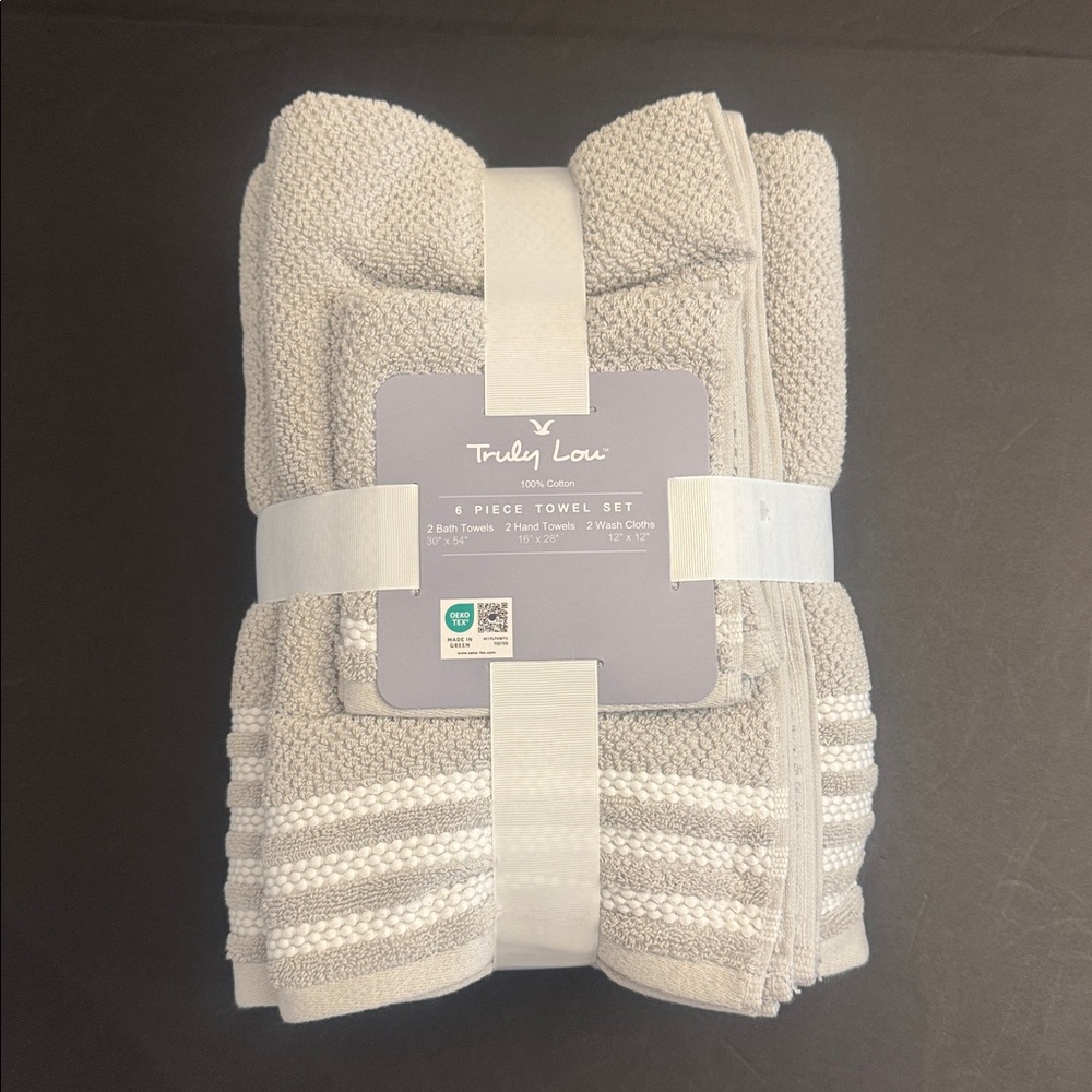 TRULY LOU 100% Cotton 6pc Bath Towel Set - Oystermush